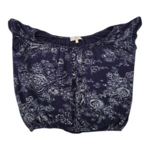Lavish Women's Navy Blue Floral Print Cap Sleeve Top Elastic Hem Size S